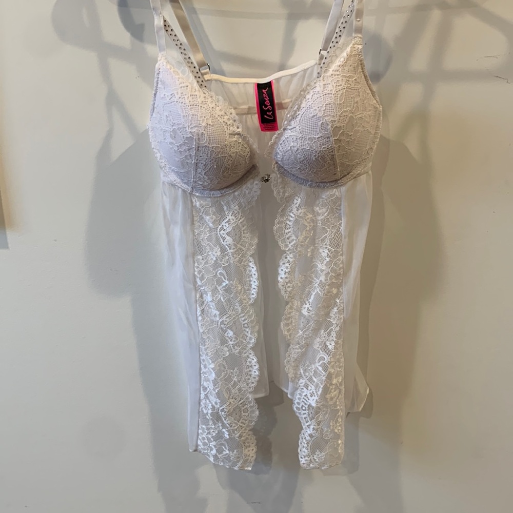 Open front rhinestone babydoll lingerie